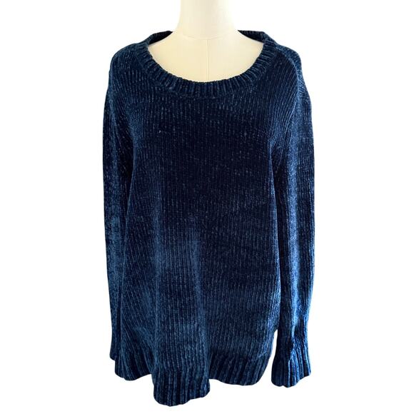 Orvis Chenille Velvet Chunky Sweater Royal Blue Women XL Cozy Rib Knit Winter - Picture 1 of 8